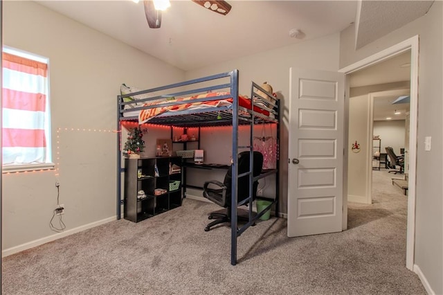 bedroom featuring carpet flooring and ceiling fan