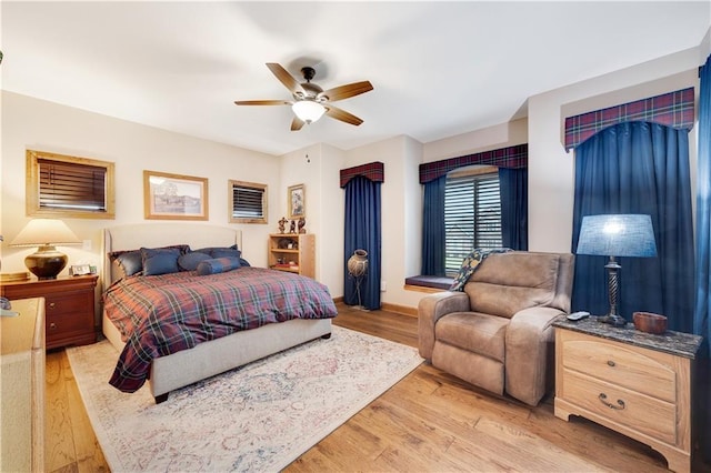 bedroom featuring ceiling fan and light hardwood / wood-style floors