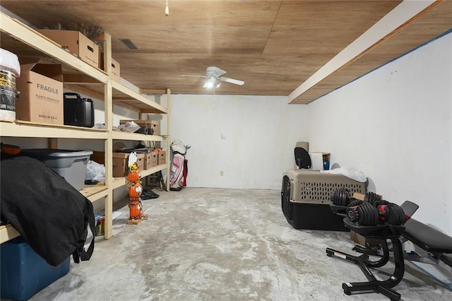 storage area with ceiling fan