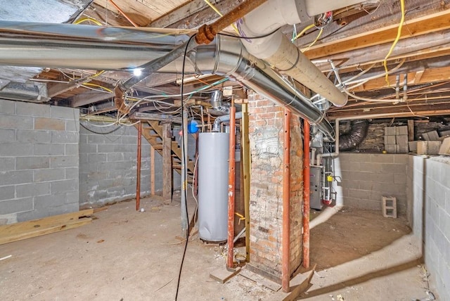 basement featuring water heater