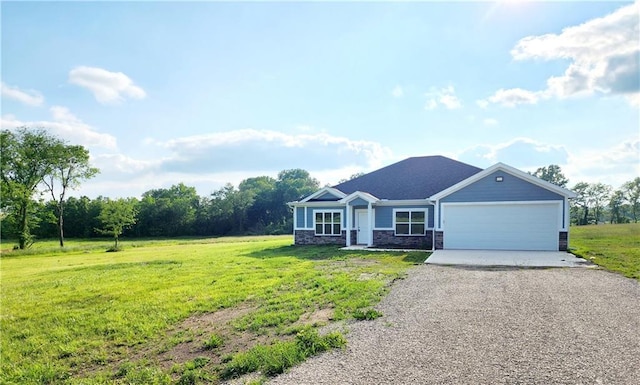 26 SW 491st Rd, Centerview, MO 64019 - view of front facade with an attached garage, driveway, a front lawn, and stone siding