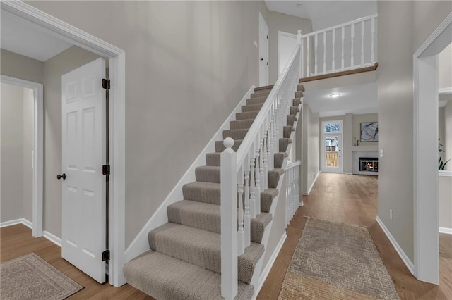 stairway with wood-type flooring