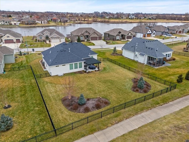 aerial view featuring a water view