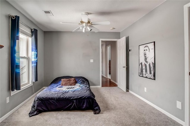 bedroom with carpet flooring and ceiling fan