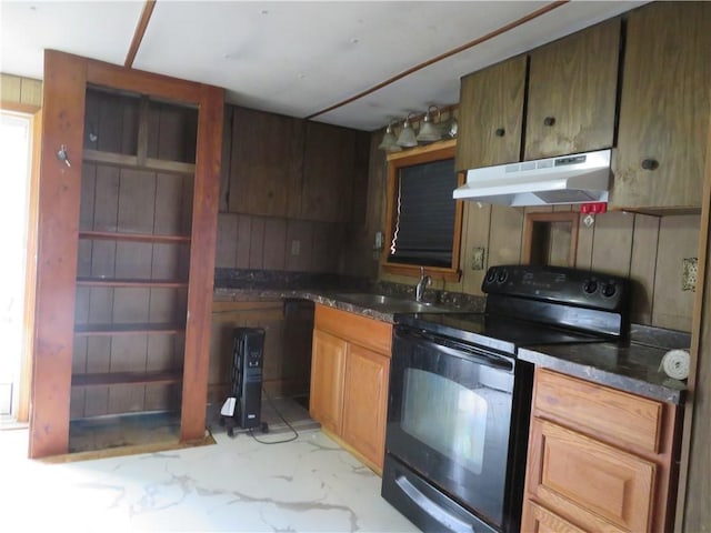 kitchen featuring black range with electric cooktop and sink