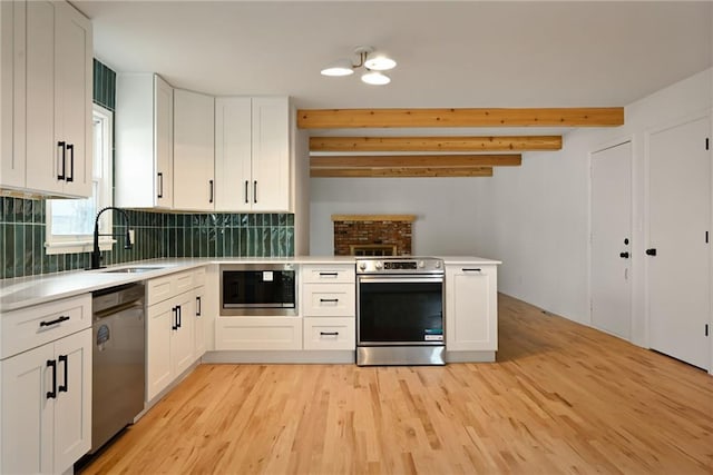 kitchen with sink, white cabinetry, and stainless steel appliances