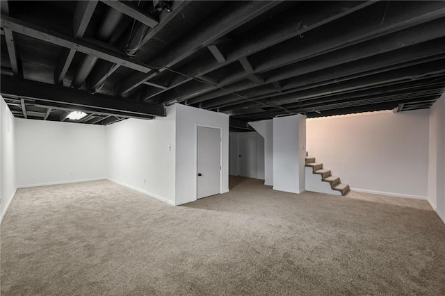 basement featuring carpet flooring