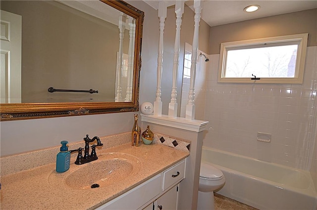 full bathroom with vanity, toilet, and shower / bath combination