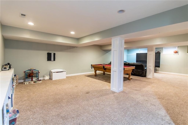 playroom featuring carpet and pool table