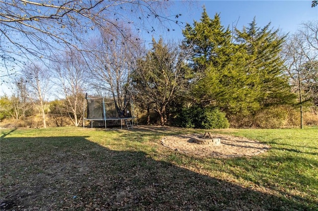 view of yard featuring a trampoline