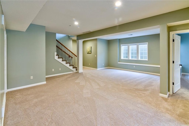 basement with light carpet