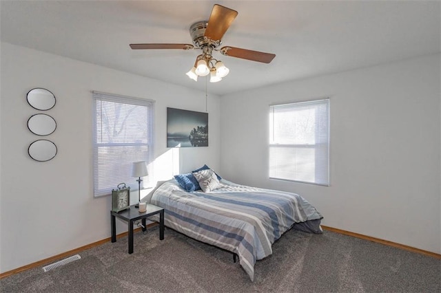 bedroom with carpet floors and ceiling fan