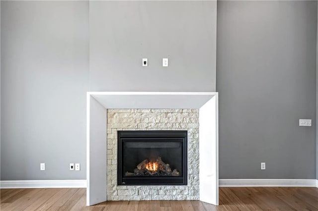 room details featuring hardwood / wood-style floors and a fireplace