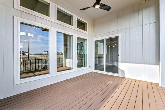 wooden deck with ceiling fan