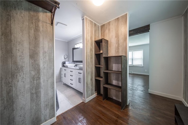 interior space with wood-type flooring and vanity