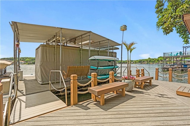 view of dock with a water view