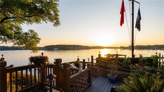 view of dock with a water view