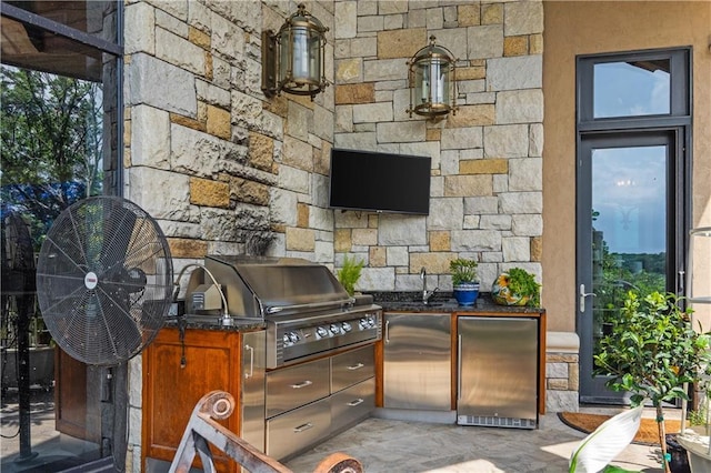 bar with stainless steel fridge