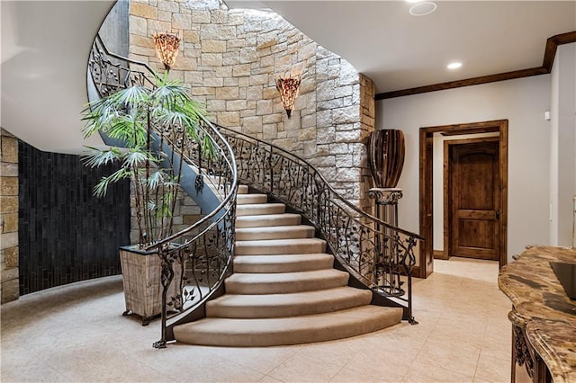 472 N Winnebago Dr, Lake Winnebago, MO 64034 - stairway with ornamental molding and recessed lighting