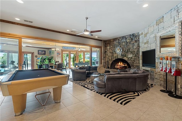 472 N Winnebago Dr, Lake Winnebago, MO 64034 - playroom with a ceiling fan, plenty of natural light, french doors, and recessed lighting