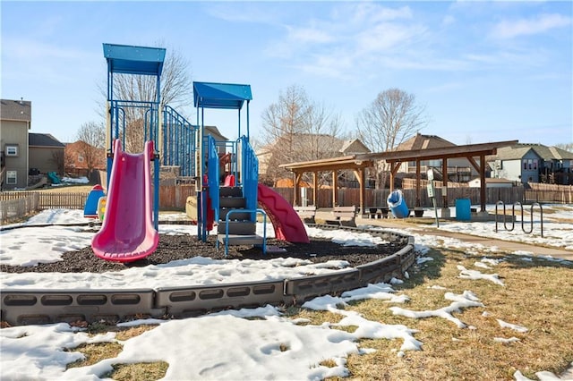 view of snow covered playground