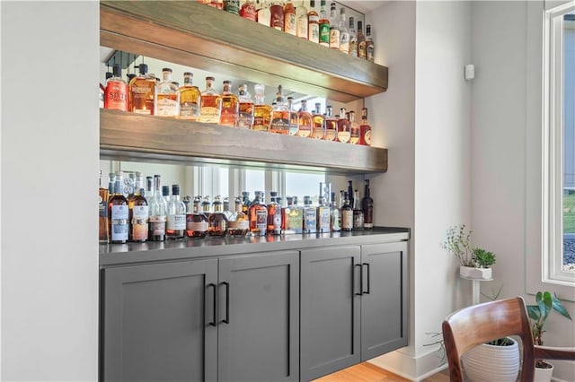 bar featuring gray cabinetry