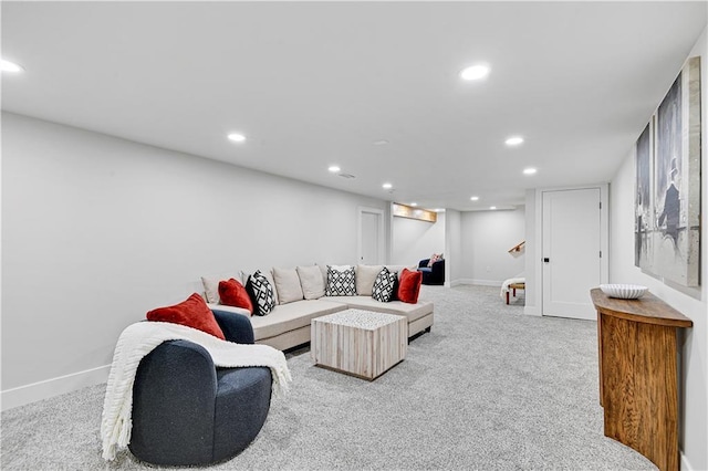 living room featuring light colored carpet