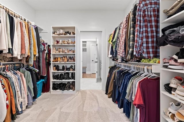 spacious closet with light colored carpet