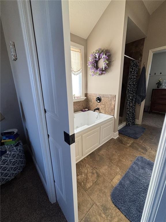 bathroom with shower with separate bathtub