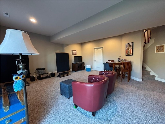 living room with carpet floors