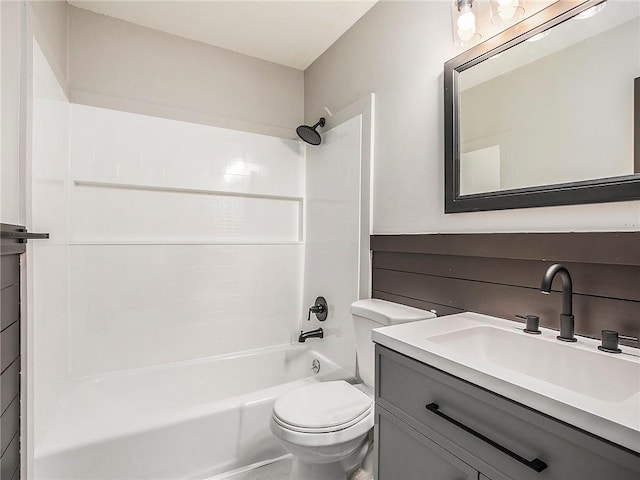 full bathroom featuring vanity, toilet, and bathing tub / shower combination