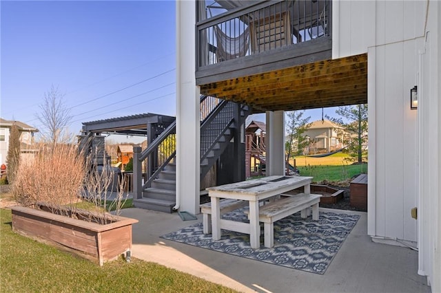 view of patio / terrace with stairway