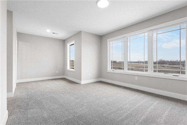 carpeted spare room with plenty of natural light and baseboards