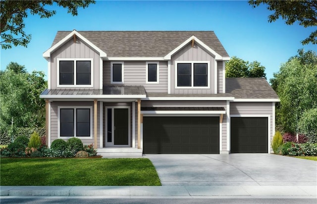 view of front of house featuring board and batten siding, driveway, and a shingled roof