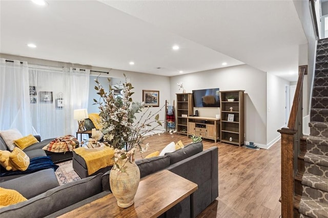 living room featuring light wood-type flooring