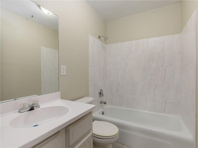 full bathroom featuring vanity, shower / bathtub combination, and toilet