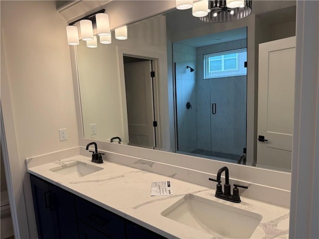 9301 SW Leviathan Ct, Lees Summit, MO 64064 - bathroom featuring double vanity and a stall shower