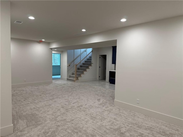 9301 SW Leviathan Ct, Lees Summit, MO 64064 - finished basement with carpet, stairs, and recessed lighting