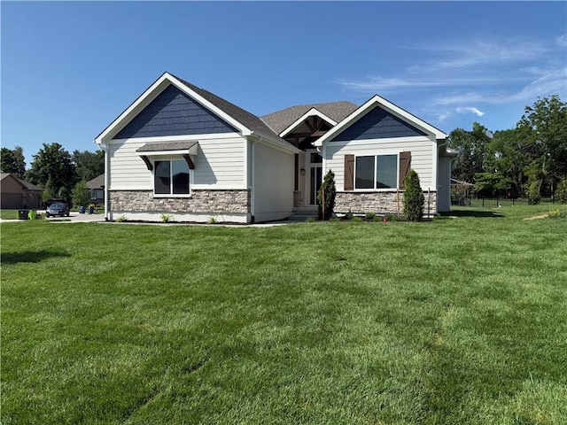 9301 SW Leviathan Ct, Lees Summit, MO 64064 - craftsman inspired home with stone siding and a front yard