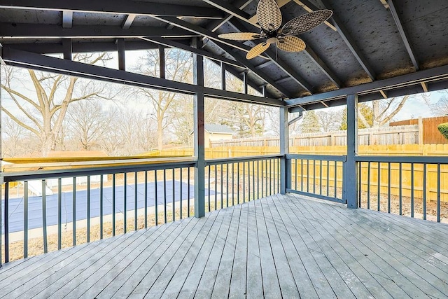 wooden terrace with ceiling fan