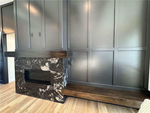 room details featuring a fireplace and hardwood / wood-style floors