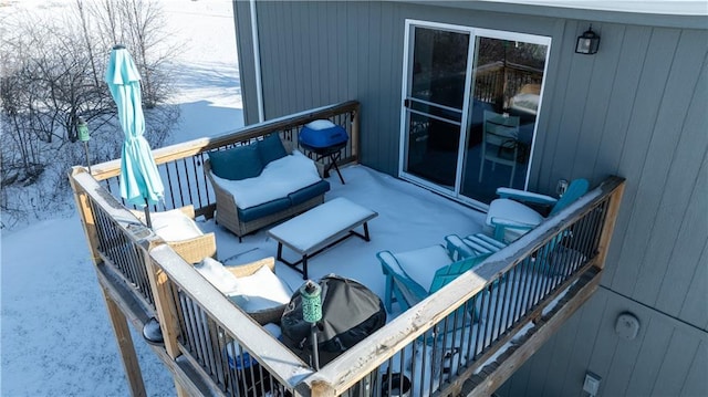 view of snow covered patio