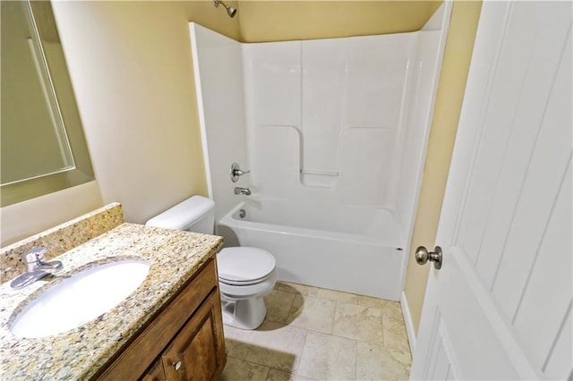 full bathroom featuring vanity,  shower combination, and toilet