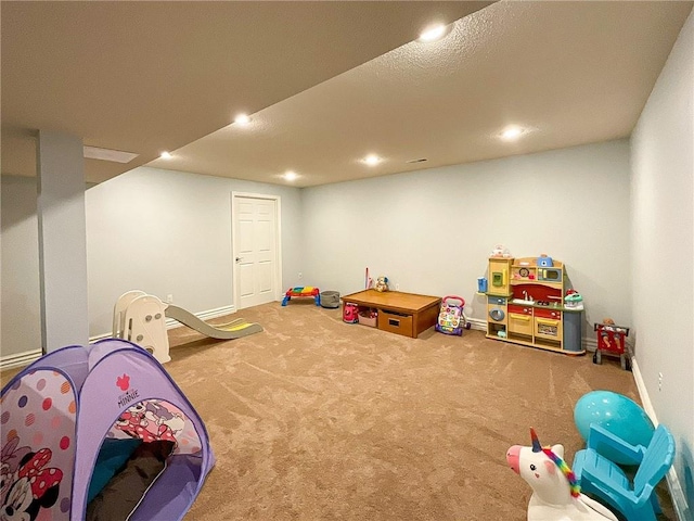 rec room with carpet