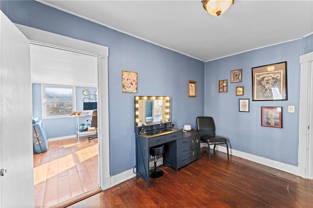 office area with dark hardwood / wood-style floors