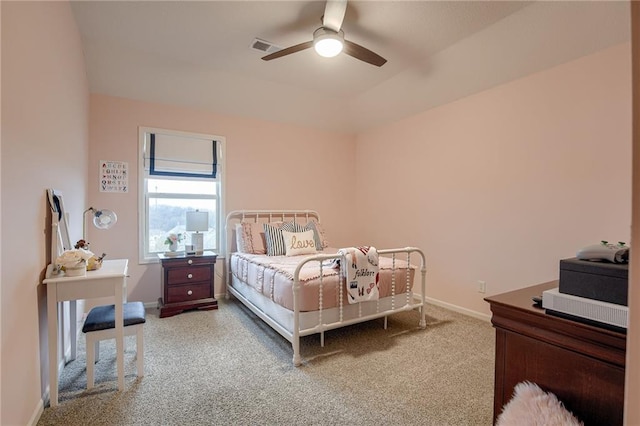 bedroom featuring carpet and ceiling fan