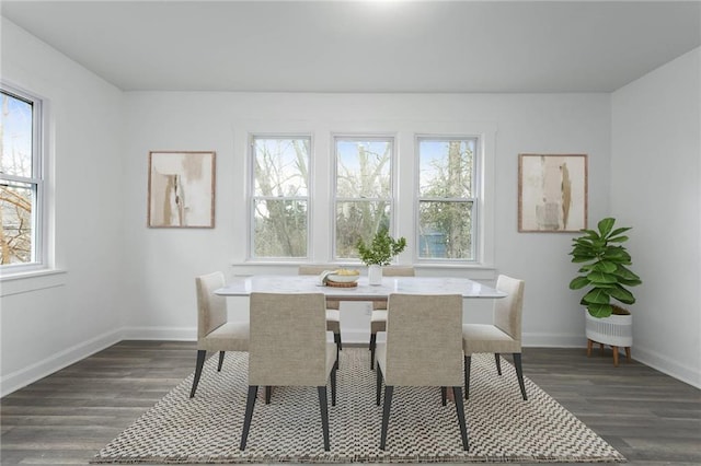 dining space with dark hardwood / wood-style flooring and a wealth of natural light