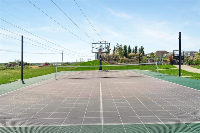 view of basketball court featuring tennis court