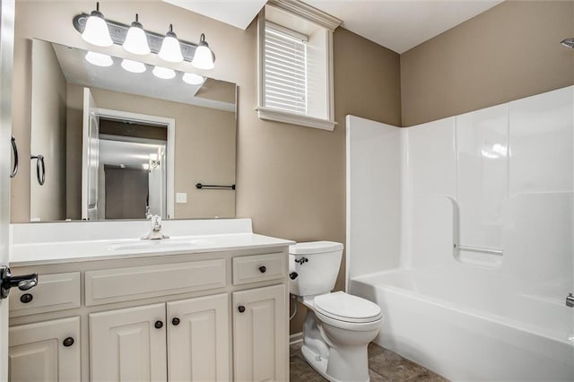 full bathroom with vanity, shower / bathtub combination, and toilet