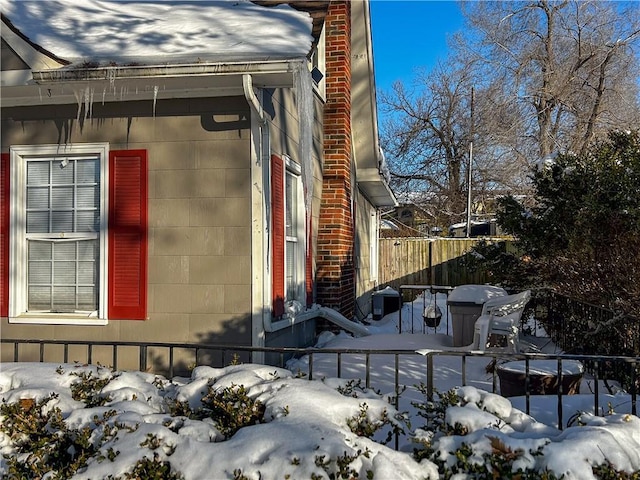 view of snow covered exterior